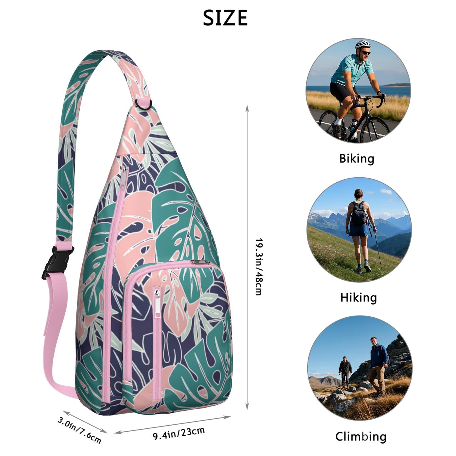 Botanical Jungle Leaves Sling Bag for Women & Men, Multi-Pocket Lightweight Shoulder Bag for Travel