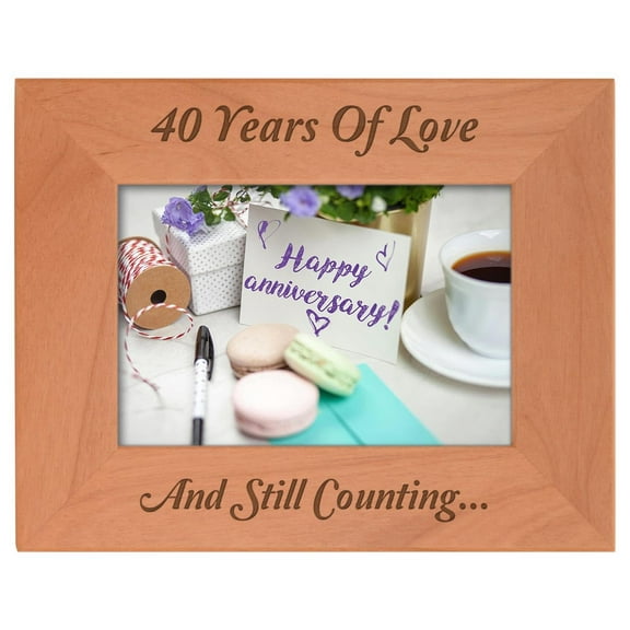 ThisWear 40th Anniversary Frame 40 Years and Counting Natural Wood Engraved 4x6 Landscape Picture Frame Wood