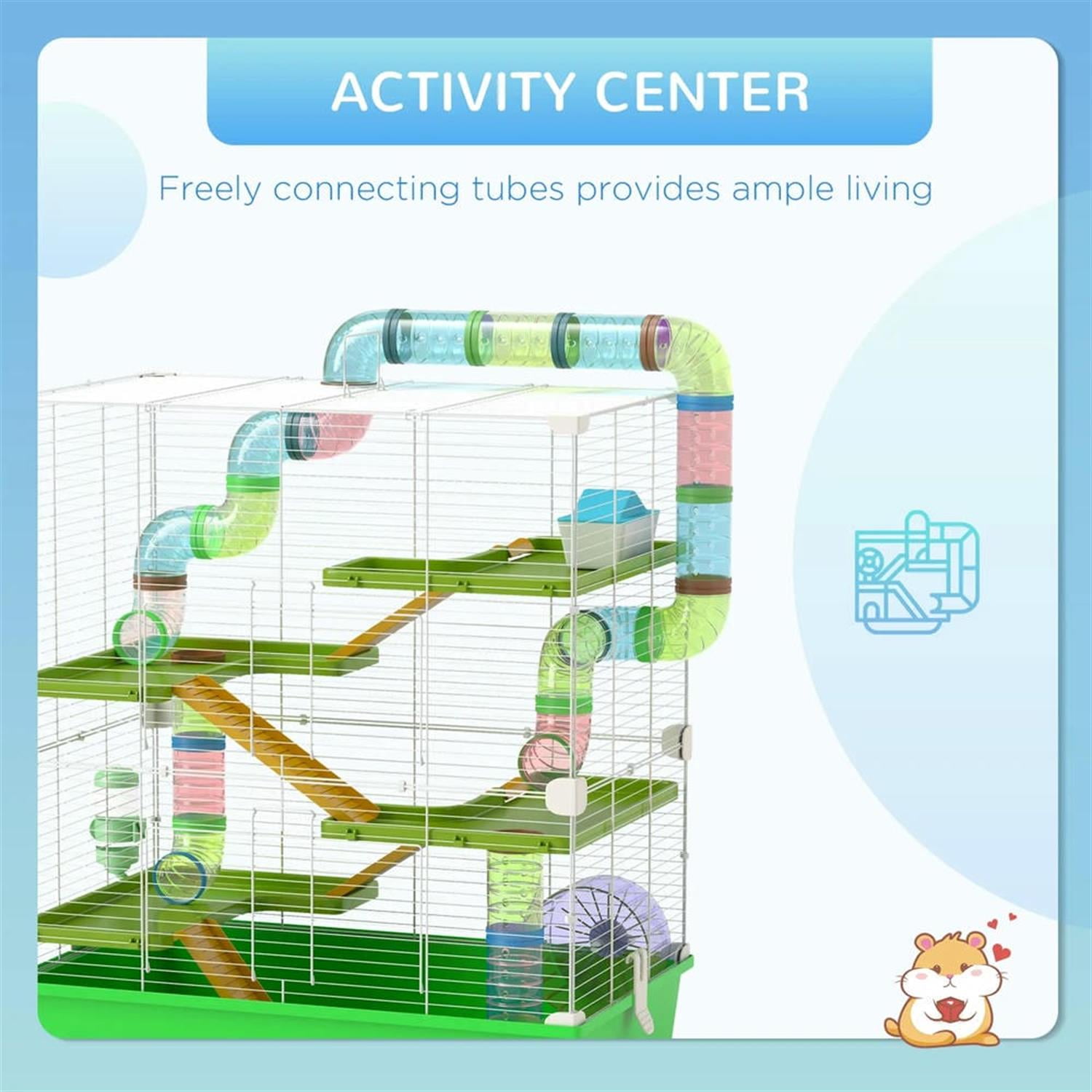 Kadyn 23" 5 Tiers Hamster Cage, Rodent Gerbil Mouse Mice Rat Wire Cage with Exercise Wheels and Water Bottle for Small Animal Habitats, Green