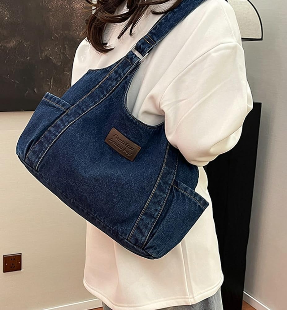 Denim Tote Bag Large Capacity Jean Purses for Women Handbags Soft Shoulder Ladies Purses