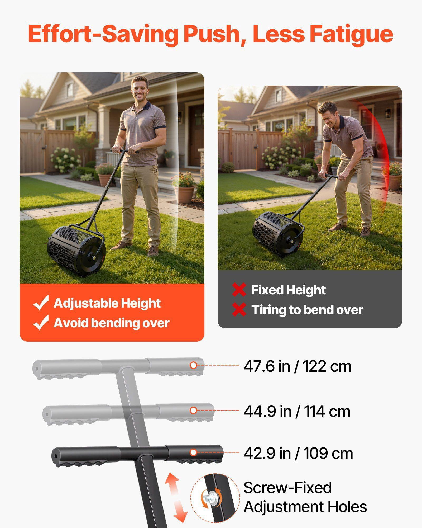 16.5 Inch Heavy Duty Garden Peat Moss Roller Spreader Adjustable T Handle Powder Coated Steel for Seeding Planting Black