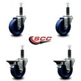 thumbnail image 2 of 4 Inch Solid Poly Wheel Swivel 1 Inch Expanding Stem Caster Set 2 Brakes SCC, 2 of 2