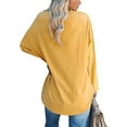 thumbnail image 2 of Fangasis Women Tee Long Sleeve T-shirt V Neck T Shirt Ladies Casual Tunic Blouse Plain Dailywear Pullover Yellow M, 2 of 3