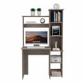 thumbnail image 7 of Triple Tree 63.9" Height Computer Desk with Bulit-in Bookshelf, Home Office Writing Desk Studying Table with 6 Storage Shelves for Living Room, Bedroom, Light Grey, 7 of 7