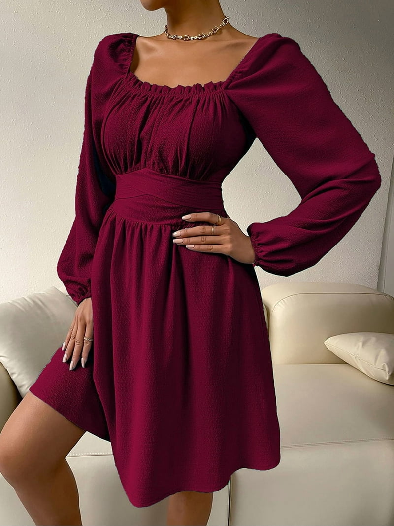 topshop burgundy pinafore dress A-line Square Neckline Spaghetti Straps Long/Floor-Length Satin Prom D –  Frisco Dresses main image 1