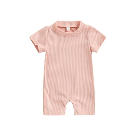 

TheFound Newborn Infant Baby Boy Girl Summer Romper Jumpsuits Short Sleeve Ribbed Ribbed Onesies Unisex Pajamas