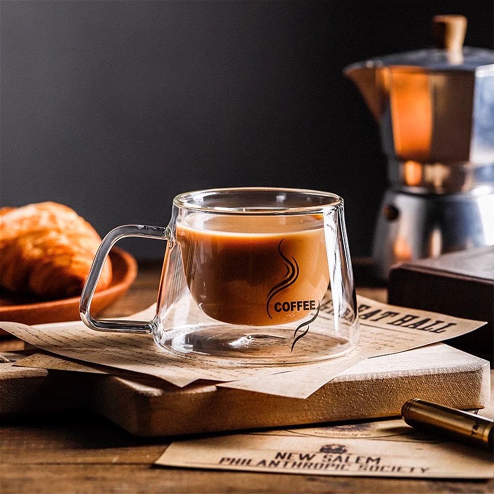 7oz Clear Glass Cups with Handle, Double Wall Glass Coffee Mugs for Espresso,Latte,Cappuccino,Tea