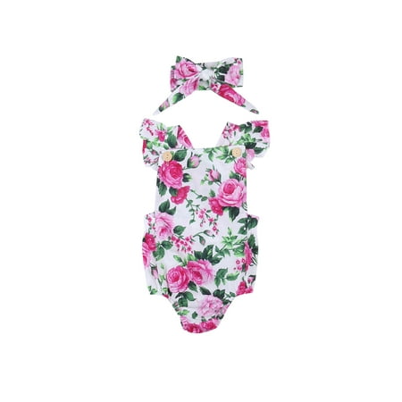 

Newborn Kids Baby Girls Clothes Floral Jumpsuit Romper Playsuit + Headband Outfits