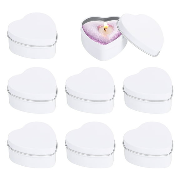 Heart Shaped Candle Tins, 2 oz Empty Metal Tin Cans Candles Containers for Candle Making Candies Gifts DIY Crafts, White, Pack of 8