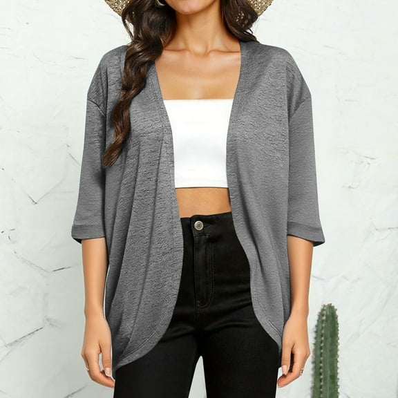 3/4 Sleeve Tops for Women Lightweight Shirt Casual Open Front Loose Fit Spring Summer Cardigans