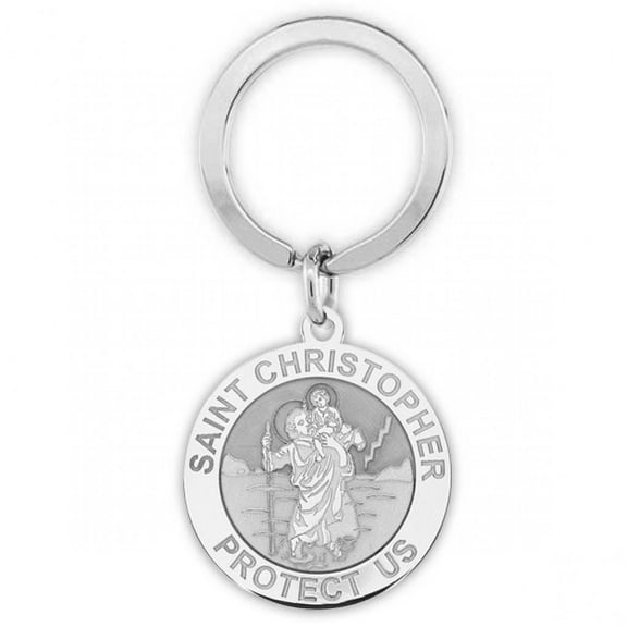 Picturesongold.Com Saint Christopher Religious Engravable Keychain Pandant- 1 inch x 1 inch Round - Sterling Silver