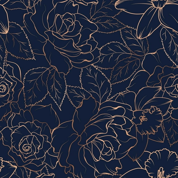 MuralsPrint Dark Navy Blue  Daffodil  Blossom Peonies Removable Wallpaper - 24'' inch x 10'ft