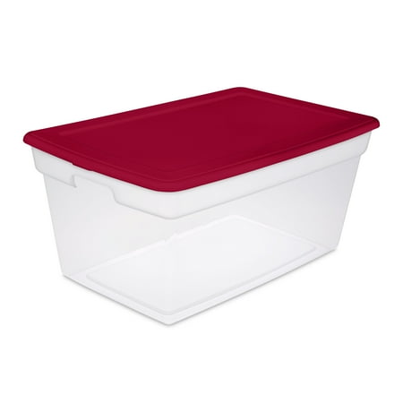 Sterilite 90 Qt. Storage Box Plastic, Infra Red, Set of 4