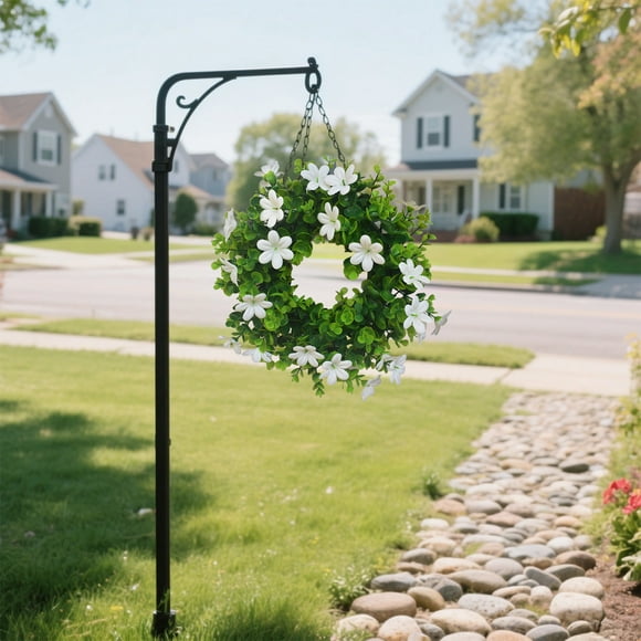 Corona de eucalipto artificial con flores de temática primaveral - Decoración duradera de plástico y tela para puertas, apta para uso interior y exterior.