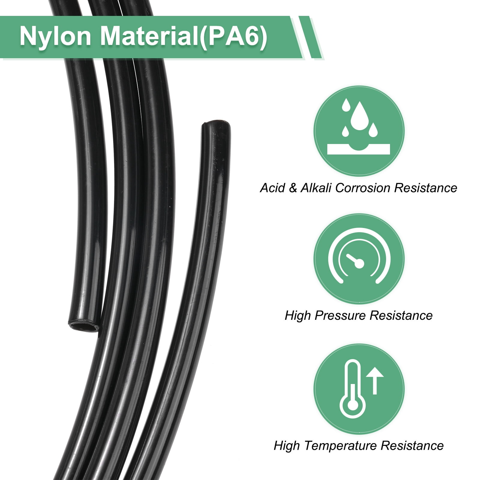 Uxcell Nylon Line Hose Tube, 0.39"(10mm) ID x 0.47"(12mm) OD PA6 Pneumatic Air Line Tubing for Fluid Transfer [3 M/10FT, Black]