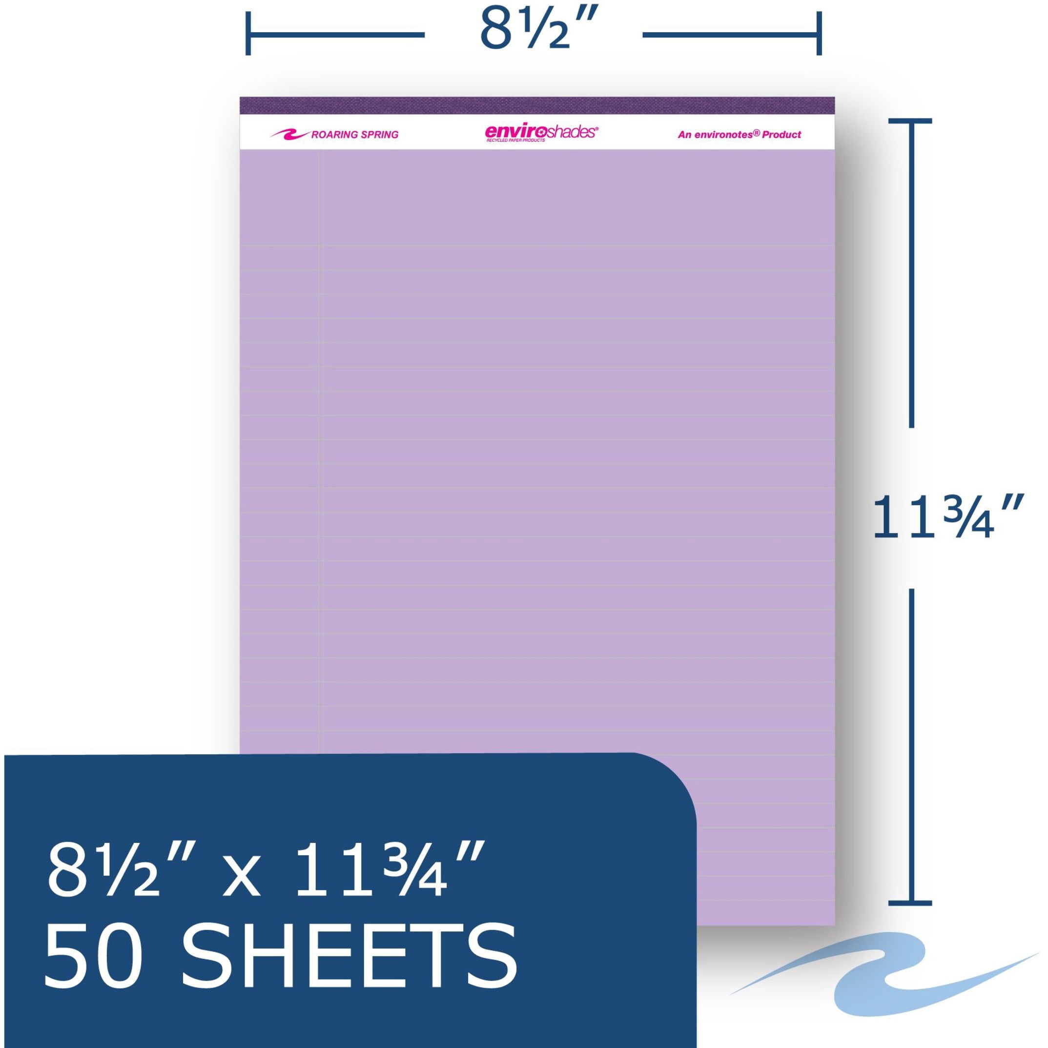Roaring Spring Enviroshades Recycled Orchid / Purple Legal Pads, Case of 36, 50 Sheets, 8.5" x 11" 50 sheets of Legal Ruled 15# Recycled Orchid / Purple Paper Per Pad, Proudly made in USA!, Micro-Perf
