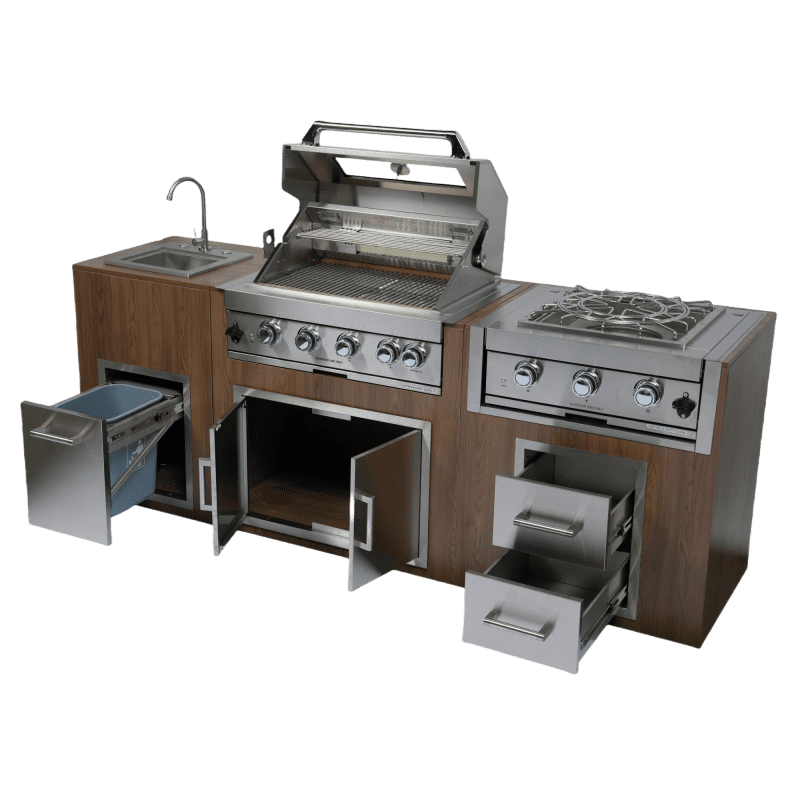 Built-in Outdoor Kitchen 32 inch LPG Gas Grill 60000 BTU Stainless Steel Four burners Grill with Infrared Rear Bunrer and Door and Drawer Combo and Drop in Stainless Steel 304# Sink with BBQ Tool Set