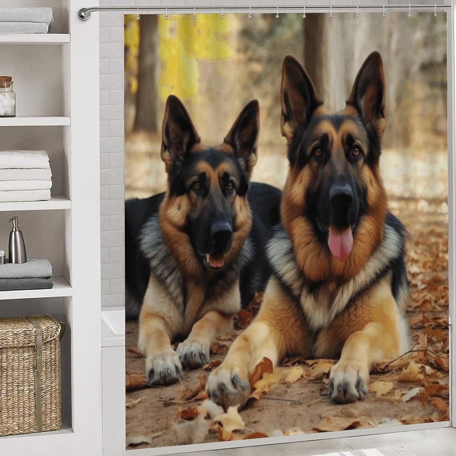 Bath Rug Set 4 Piece German Shepherd Dog Print 4 Piece Bathroom Rug Set,Four Piece Bathroom Sets Including Shower Curtain Sets and Hooks