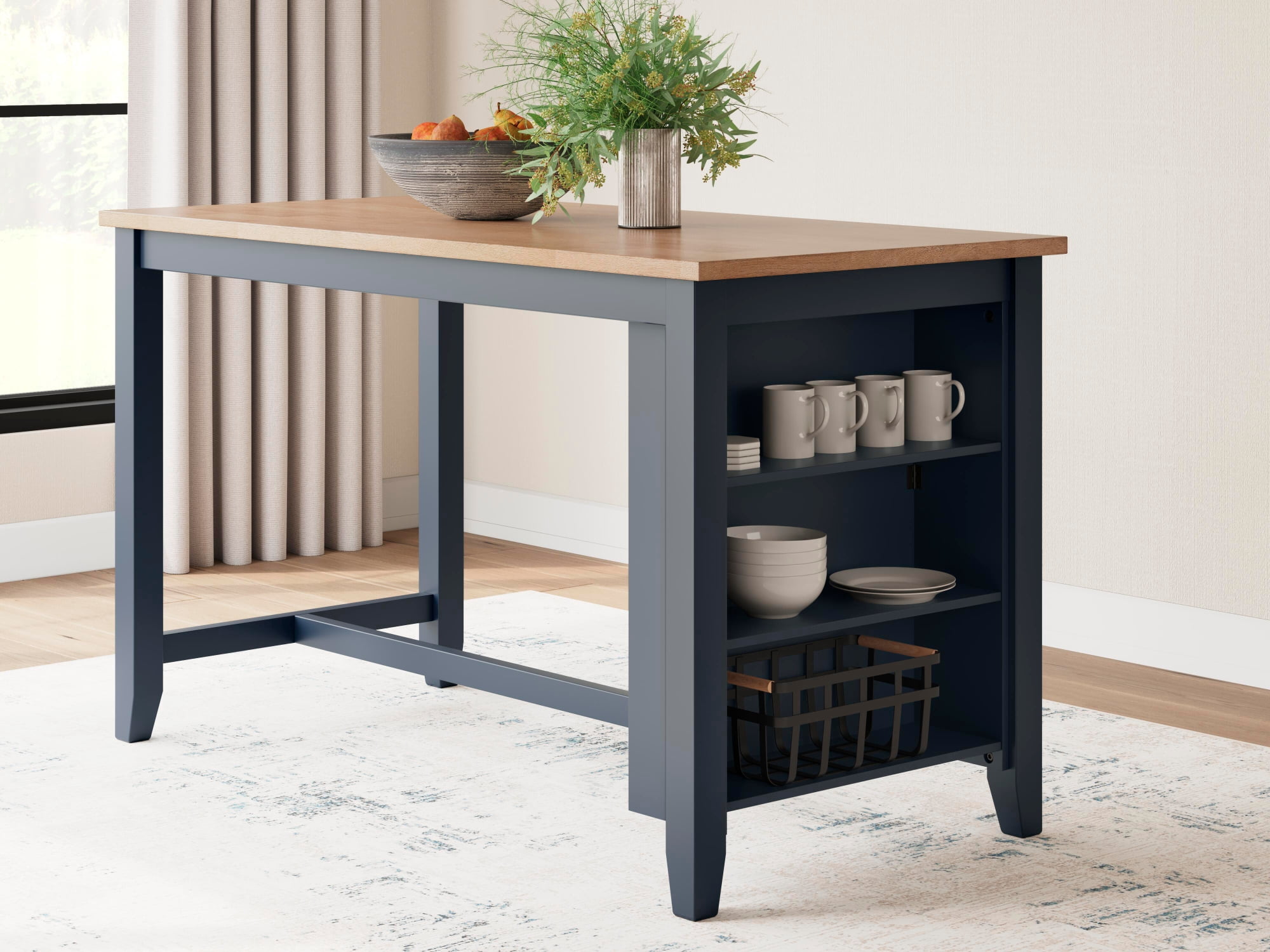 Signature Design by Ashley Gesthaven Counter Height Dining Table with Butcher Block Top, Blue
