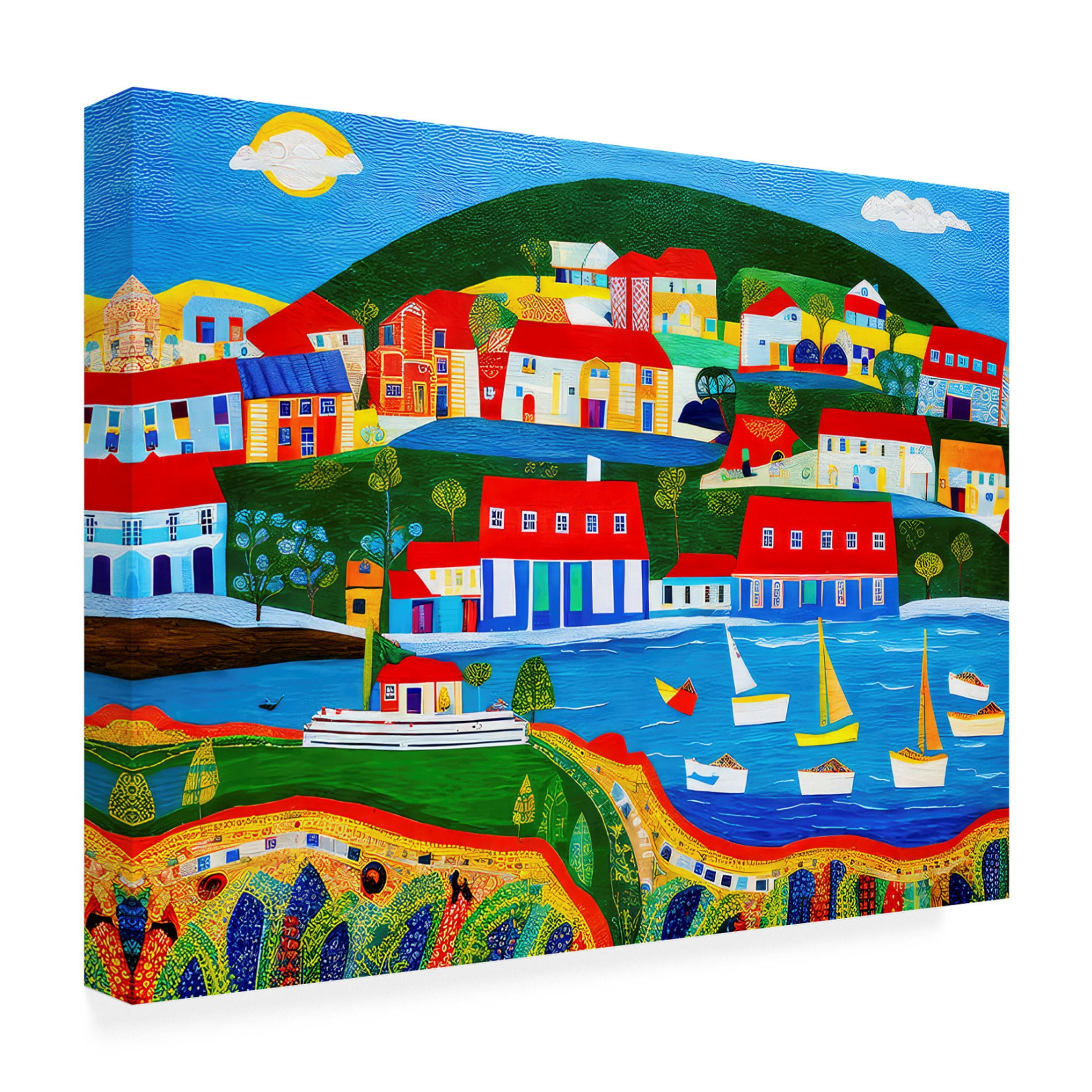 Canvas Wall Art - FootePrint Art 'Quaint Coastal Community' Wall Art for Living Room, Bedroom, or Office Décor by Trademark Fine Art - 19 x 14 Inches