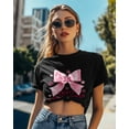 thumbnail image 4 of T Shirts for Women Short Sleeve Cotton Crewneck T-Shirt, Merry Christmas Pink Bow Tie Snowflake Tee Tops Casual Basic T-Shirts, XS-5XL Black XS, 4 of 7