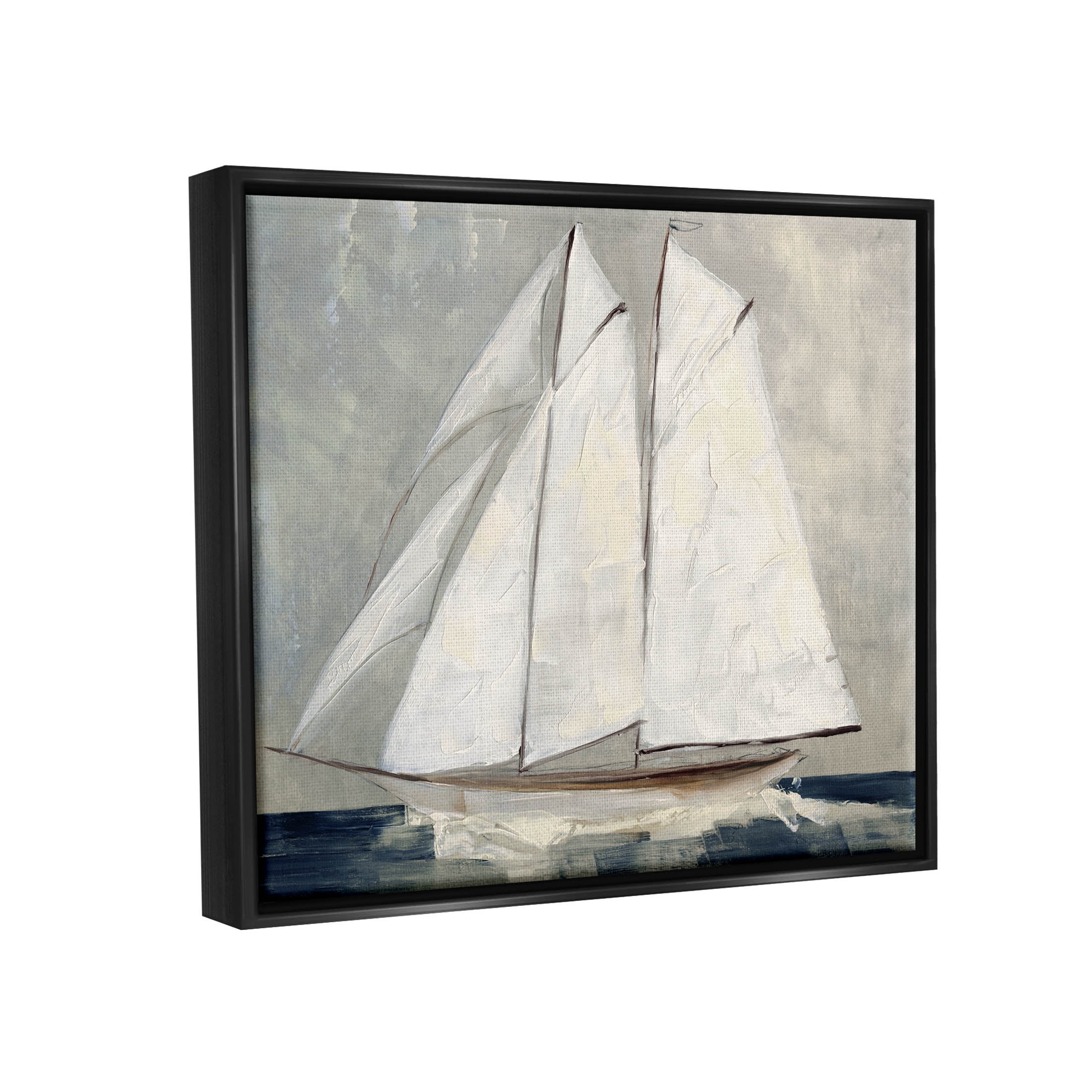 Stupell Industries Nautical Sailboat Dark Ocean Water Painting Jet Black Floating Framed Canvas Print Wall Art, Design by Sally Swatland