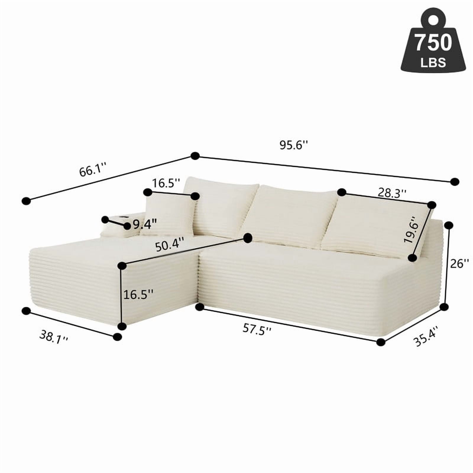2-Piece No Assembly Need Sectional Sofa Set, Boneless Couch with Chaise Lounge, Modular Upholstered Sofa with Cup Holder