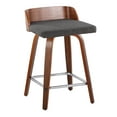 thumbnail image 2 of Maya 24" Counter Stools Set of 2: Mid-Century Modern Wood Stool with Swivel, Charcoal Fabric, Walnut Finish, Chrome Footrest, for Kitchen Island, 2 of 6