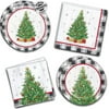 Holiday Tree Christmas Paper Plates and Napkins with Buffalo Plaid Trim Christmas Holiday Dinner or Office Christmas Holidays Party for 16 Guests