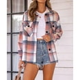 thumbnail image 2 of XINQIHANG Womens Casual Plaid Shacket Button Down Long Sleeve Shirt, 2 of 6
