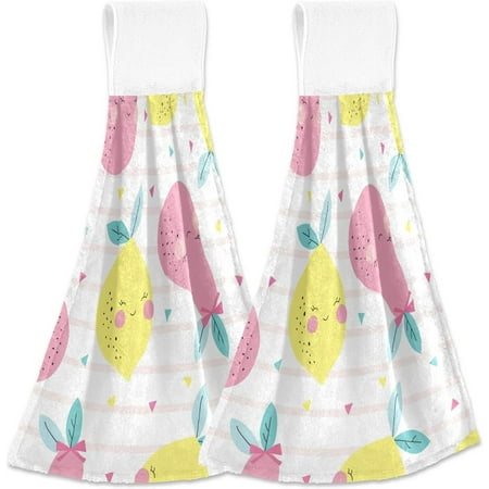 

Kitchen Towels with Hanging Loop Yellow Lemon Pink Peart Summer Fruits Dish Towels for Kitchen Absorbent Kitchen Hand Towels Set of 2 12x17 inch