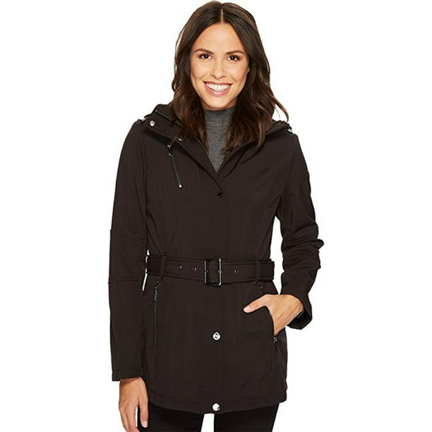 Michael Kors Womens Snap Front Belted Softshell, Black, LG 
