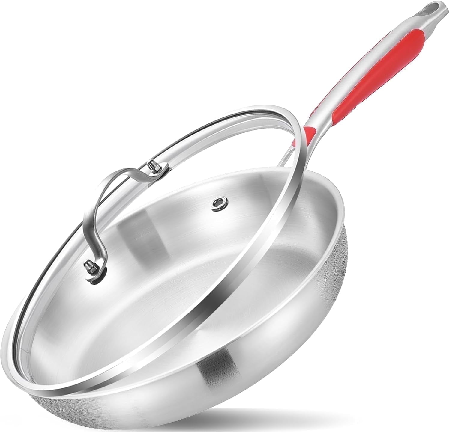 Inqibee Frying Pan with Lid Tri-Ply Stainless Steel,Detachable Handle,Induction Compatible 12 inch.