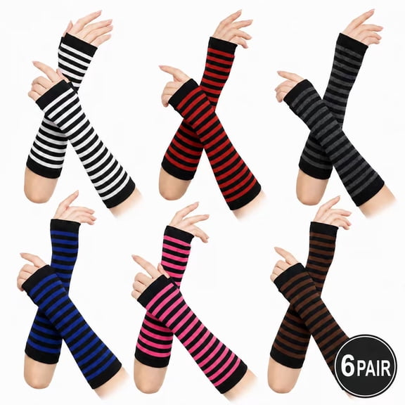 Arm Warmers Fingerless Gloves For Women Thumb Hole Stretchy Gloves Long Leg Winter Warm Gloves 6 Pairs