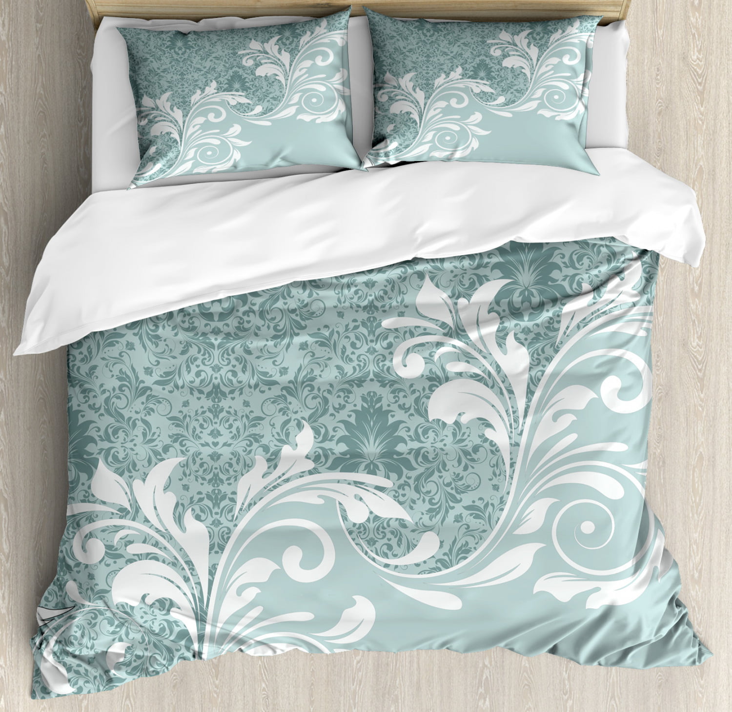 Vintage Duvet Cover Set Retro Floral Ivy Leaves With Swirls Abstract Vector Artwork Decorative Bedding Set With Pillow Shams Baby Blue White Slate Blue By Ambesonne Walmart Com Walmart Com