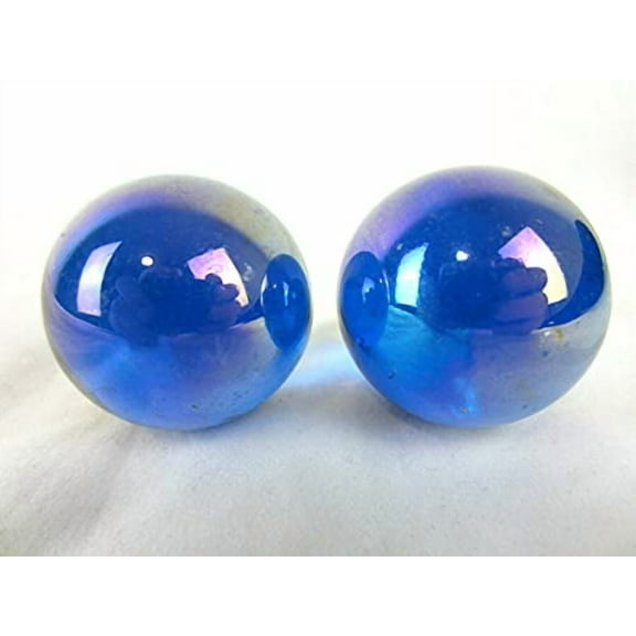 Big Game Toys Set of 2 LUSTERED Blue 35mm Boulder Iridescent Clear Metallic Large Shooter Solid Glass Marbles Home Decor/Vase Filler/Aquarium