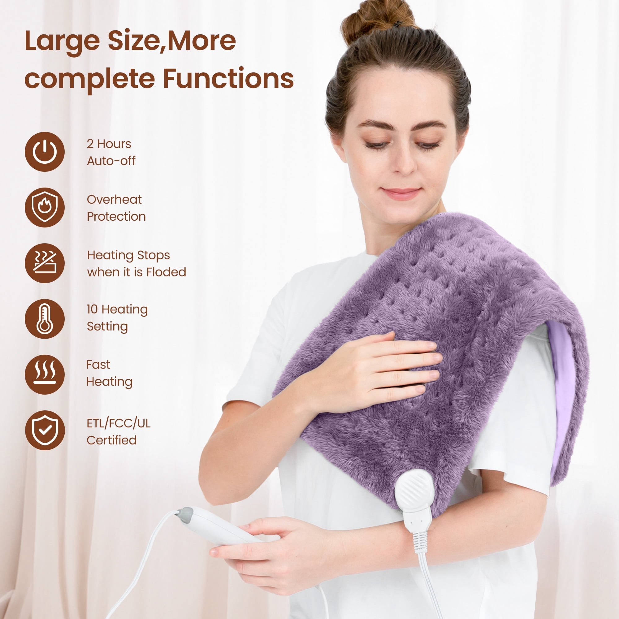 RENPHO Heating Pad for Back Pain Relief & Period Cramps, HSA FSA Eligible, Heat Pad for Neck and Shoulder,12"x24", Mothers Day Birthday Gifts for Women Men, Dark Purple