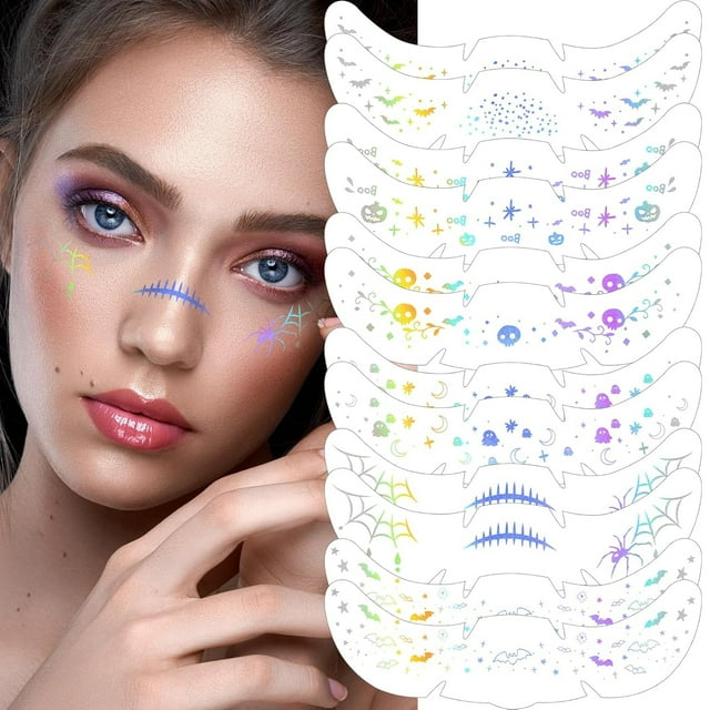Taches de Rousseur Scintillantes pour le Visage, Autocollant de Fausses Taches de Rousseur Scintillantes pour le Visage, Patchs de Maquillage Multicolores Holographiques Or Argent Imperméables Scintillants pour Femmes Accessoires de Festival Rave Fête Bal