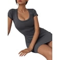 thumbnail image 4 of Liacowi Women's Summer Bodycon Mini Dress, Solid Color Short Sleeve U-Neck Short Dress for Party Club, 4 of 6