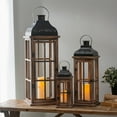 thumbnail image 4 of Evergreen Set of 3 Nested Wood and Metal Lanterns w LED Candle, 4 of 9