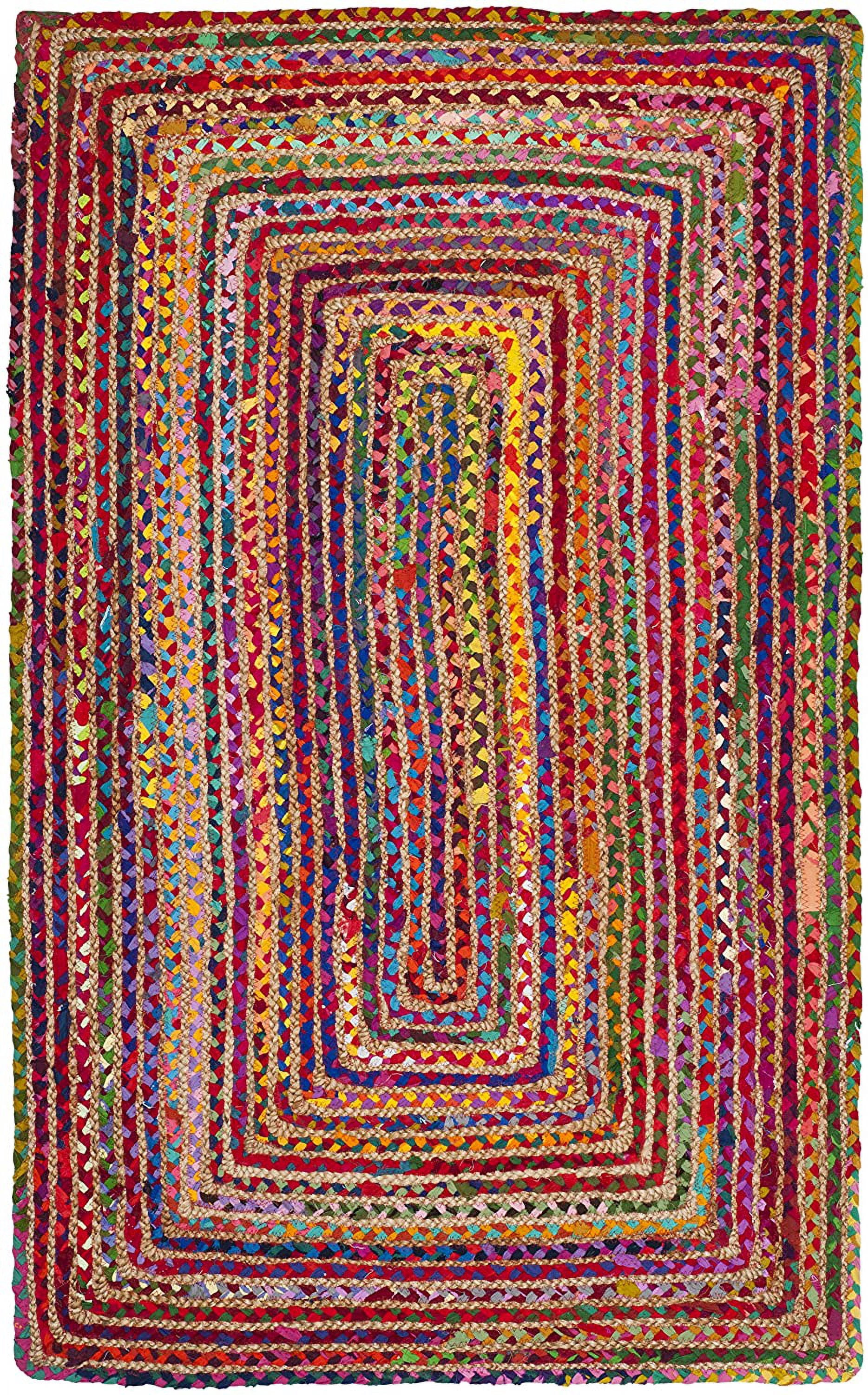 Indian Handmade Braided Multi Color Cotton with Natural Jute Rectangle Area Rugs ,Home Decor Carpet Size 2 x 2 Feet Square ( 60 cm x 60 cm )