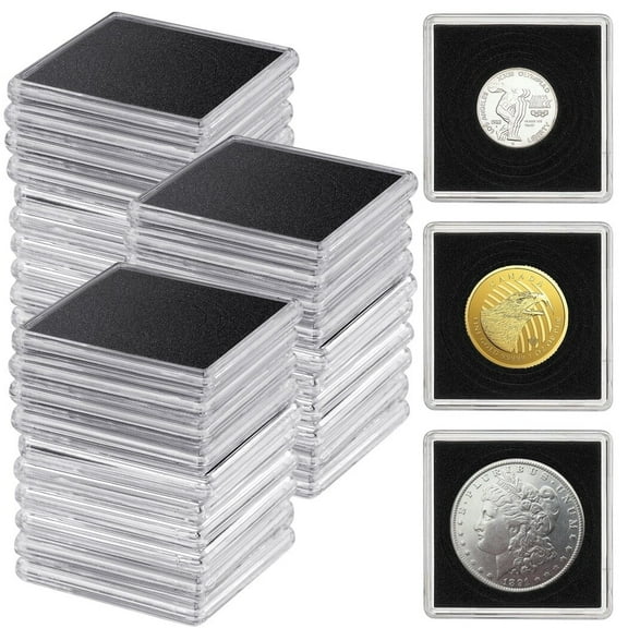 30 Pcs Acrylic Coin Snap Holders,Coin Capsule Storage Box with 5 Sizes Black Gaskets 20/25/30/35/40mm, Silver Dollar Protection Cases for Collectors, Coin Dollar Collection Supplies