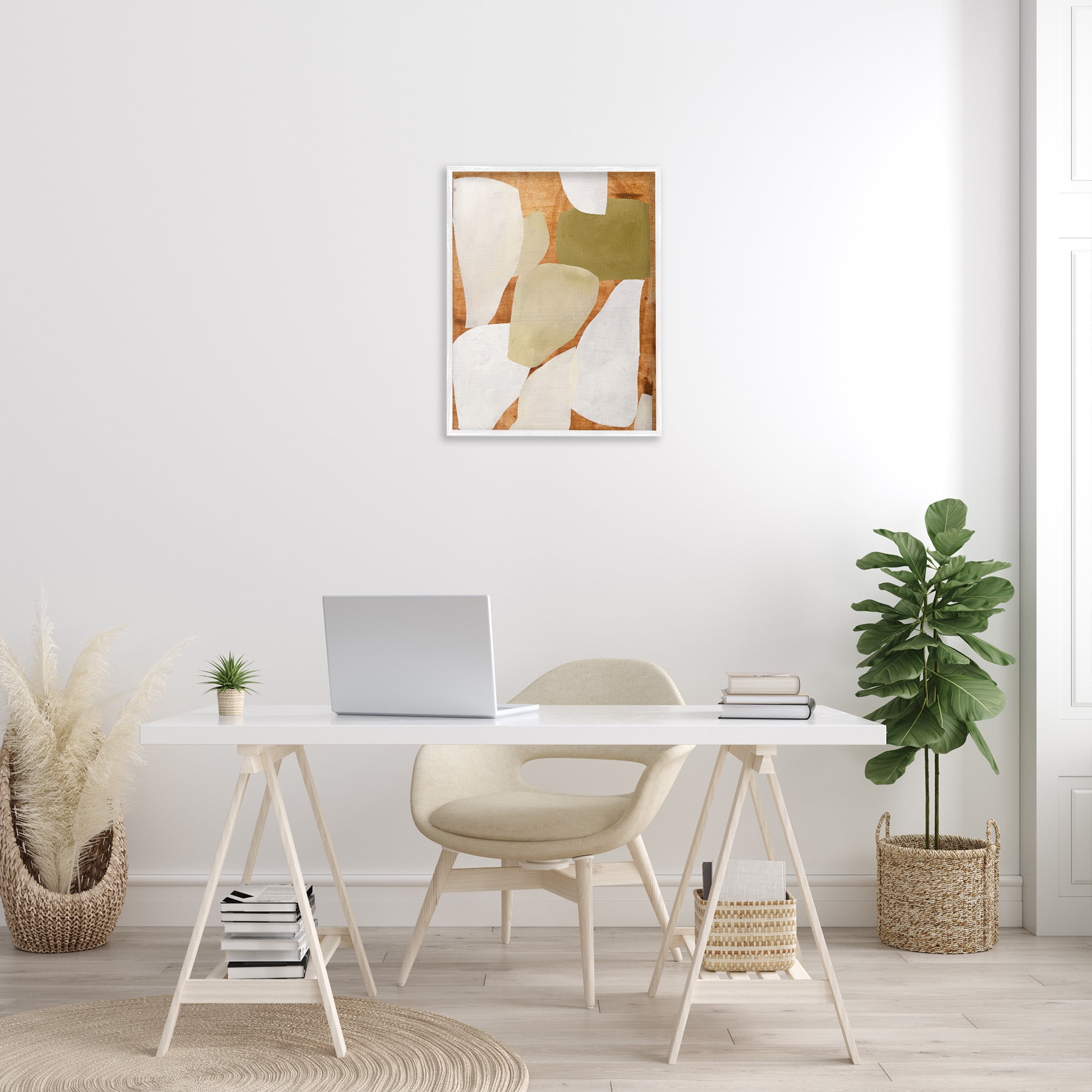 Stupell Industries Rustic Layered Shapes Abstract Painting White Framed Art Print Wall Art, 24 x 30