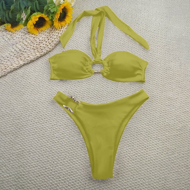 Trajes de baño Amzcrzy Tankini para mujer, trajes de baño, trajes de baño, bikini con control de abdomen para mujer, color sólido, moda, tirantes de tubo, conjuntos de bikini sin espalda, verde, S
