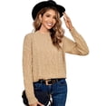 thumbnail image 2 of WIPONKEN Cable Knit Sweaters for Women 30% Wool Sweaters Crew Neck Pullover Long Sleeve Khaki Brown, 2 of 6