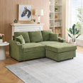 thumbnail image 6 of 80" Corduroy Multi-Function Sofa with Hidden Reclining & Space-Saving Design, Armrest Cup Holders, Removable Chaise Lounge Footstool, Green, 6 of 9