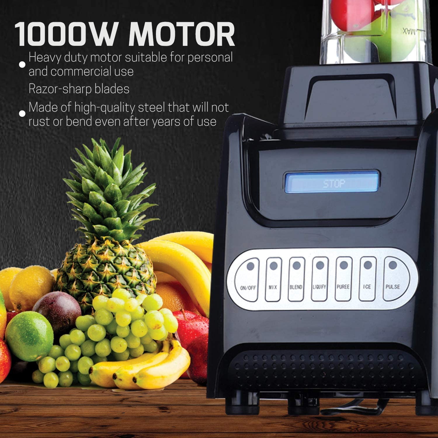 OVENTE Kitchen Countertop Blender with Dispenser Stainless Steel Blade & 1.5L BPA-Free Portable Easy Clean Jar, 1000 Watt Base Powered Electric Mixer for Smoothie Protein Shakes, Black BLH1000B