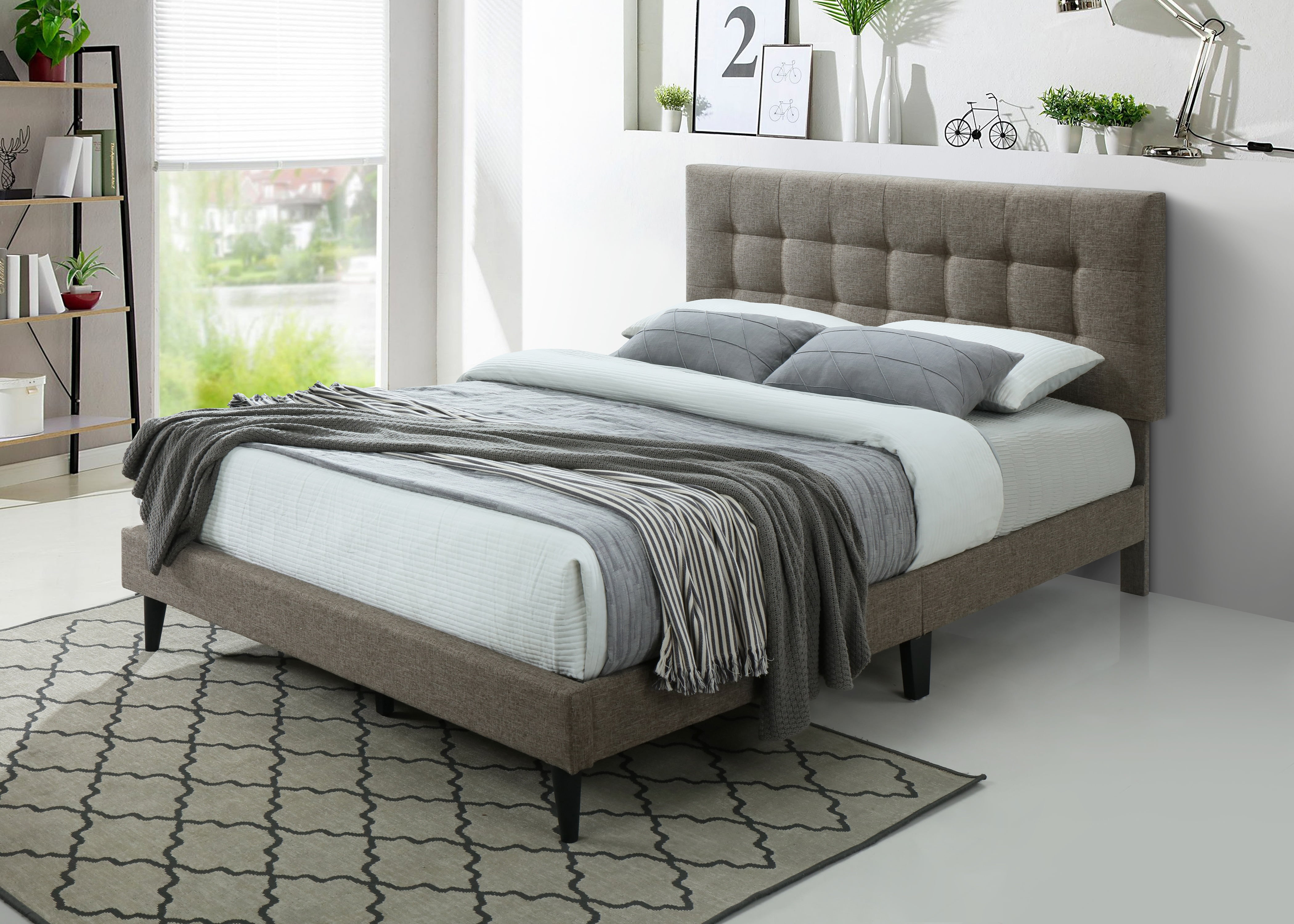 Einfach Queen Platform Bed Frame With Upholstered Wingback Linen Fabric