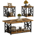 thumbnail image 4 of MIERES Modern 3 Piece Coffee Table Set with Storage Shelves, Wooden Top Living Room Center Table and End Tables, Brown, 4 of 9