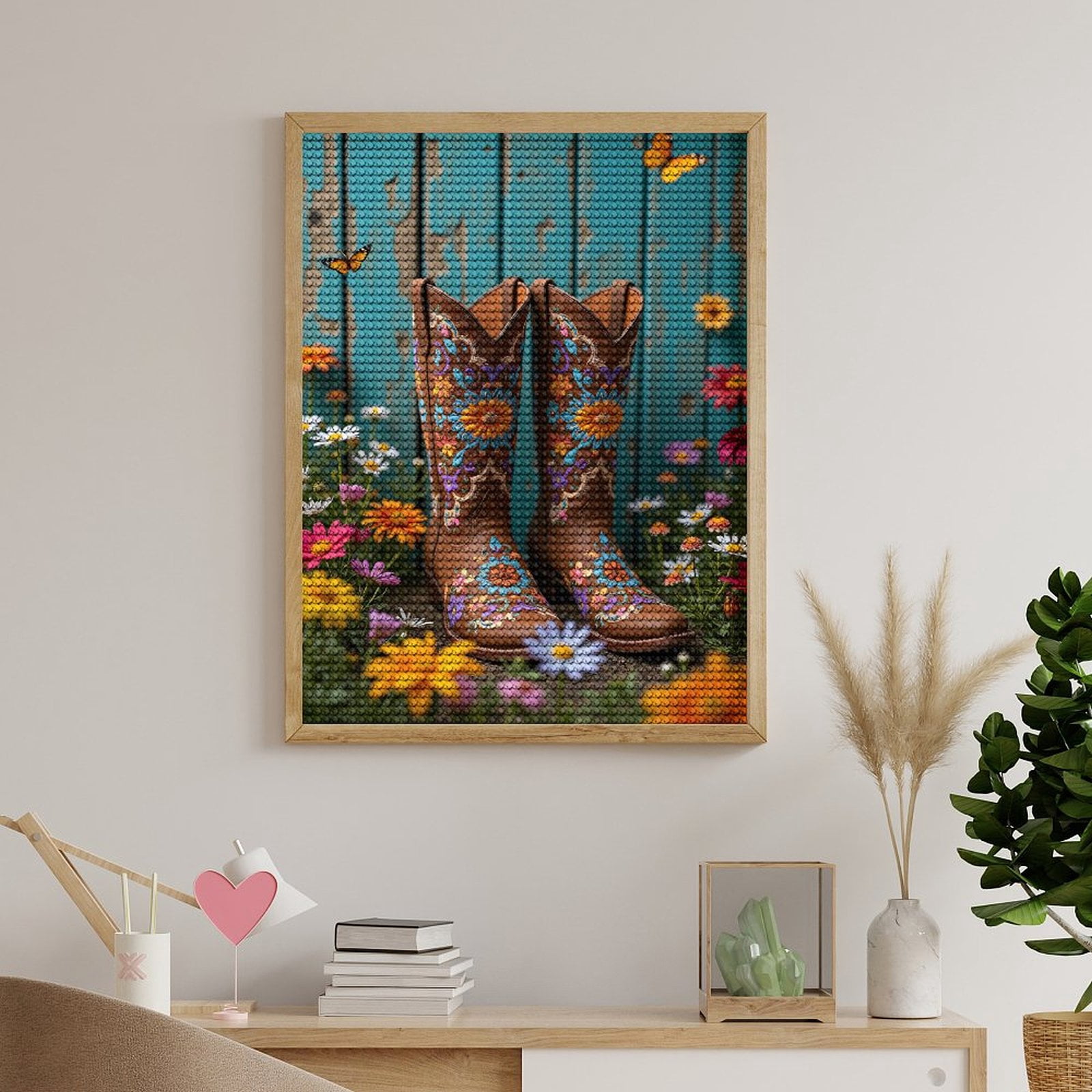 Diamond Art Kits for Adults, Rustic Boots Floral Design Garden 5D Diamond Painting Kits for Adults Beginners, DIY Full Drill Diamond Painting, Gem Art and Crafts 12x16